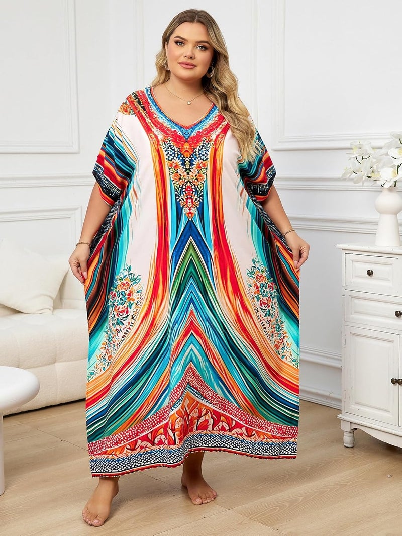 IMAGEKOPE Kaftan Dresses for Women Plus Size Bathing Suit Cover up Caftan Maxi Beach Dresses - Image 2